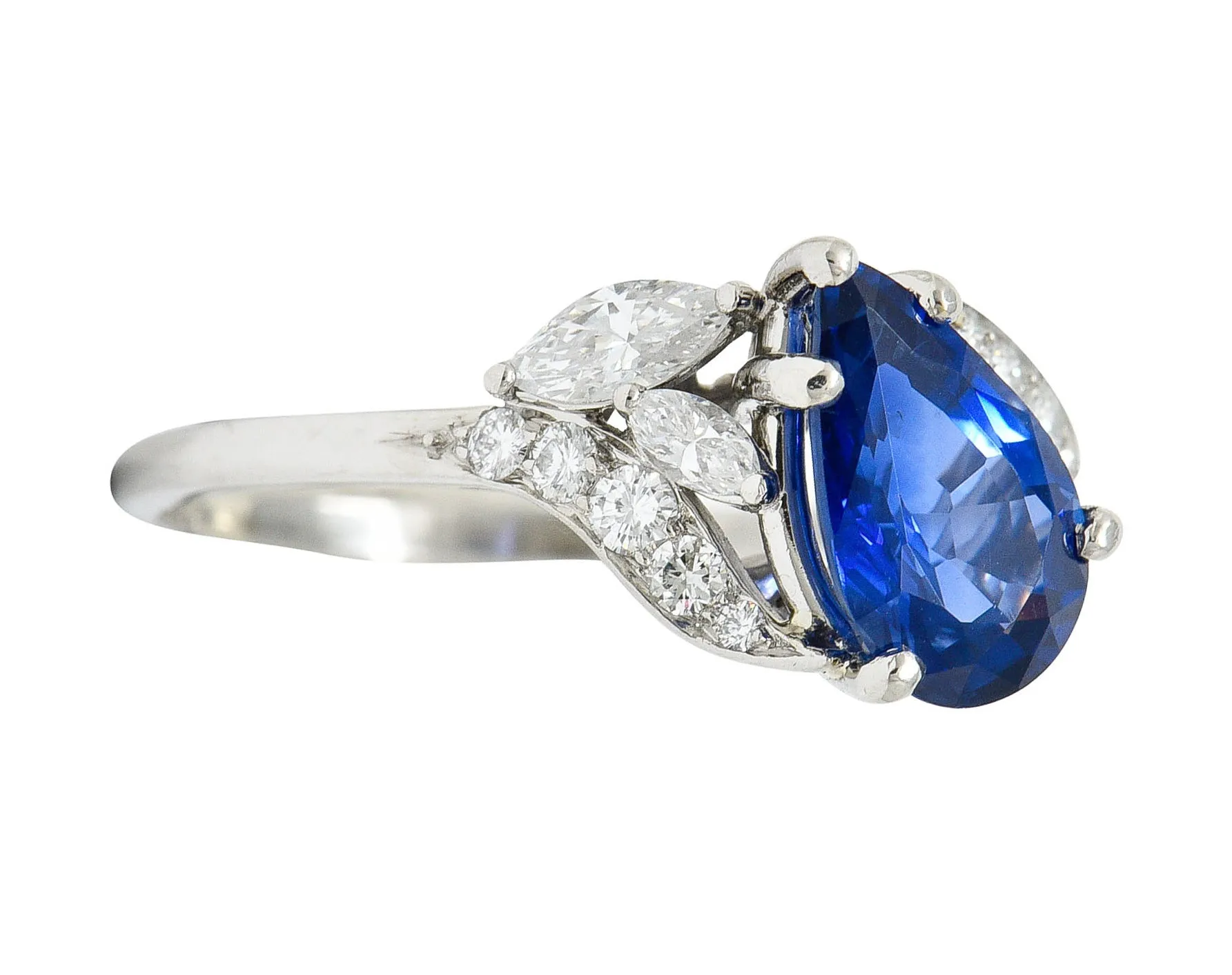 1960's Vintage 3.35 CTW Sapphire Diamond Platinum Bypass Ring