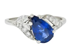 1960's Vintage 3.35 CTW Sapphire Diamond Platinum Bypass Ring