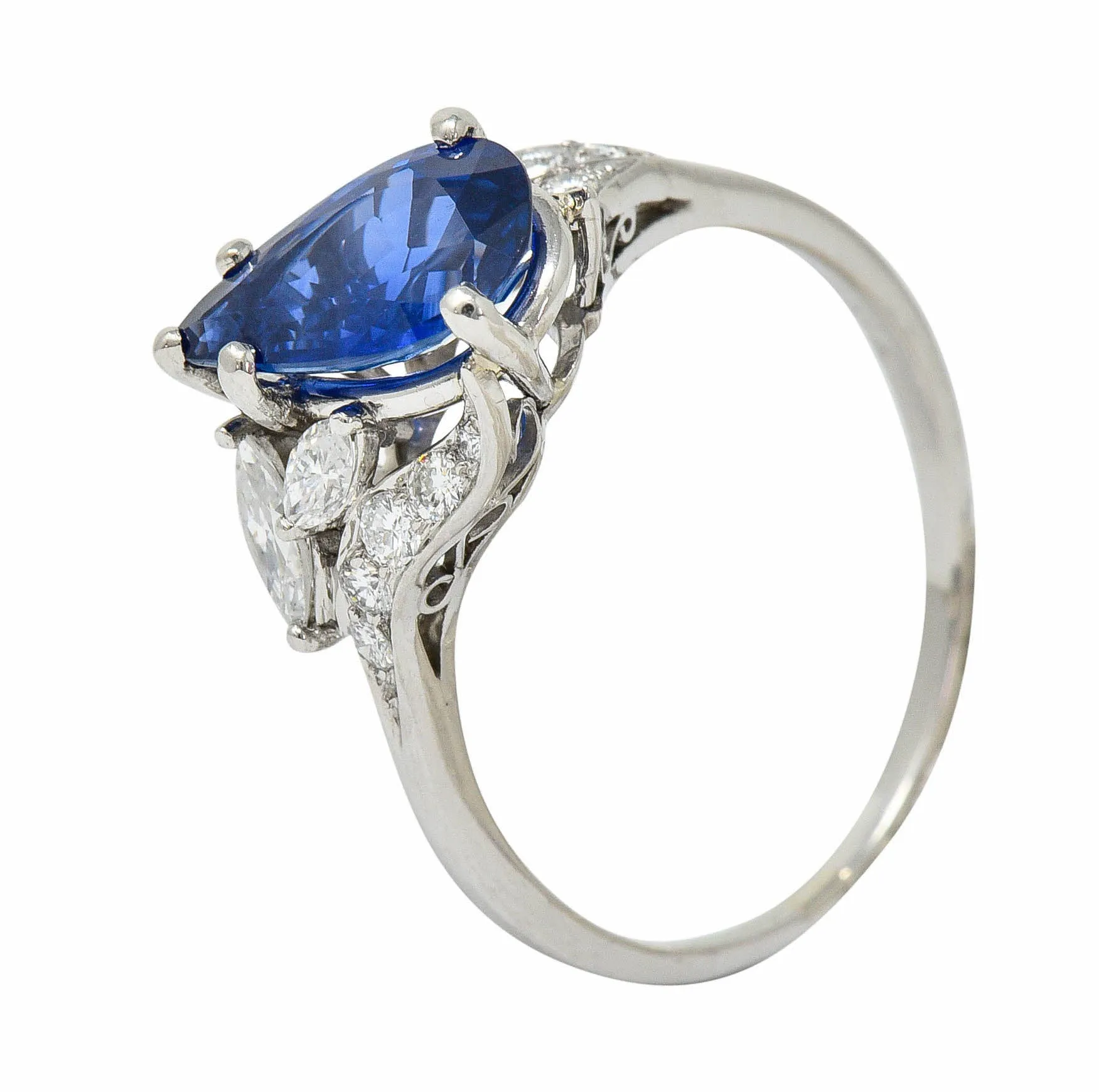 1960's Vintage 3.35 CTW Sapphire Diamond Platinum Bypass Ring