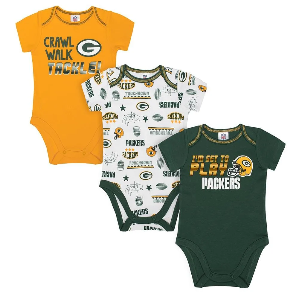 3-Pack Baby Boys Packers Short Sleeve Bodysuits