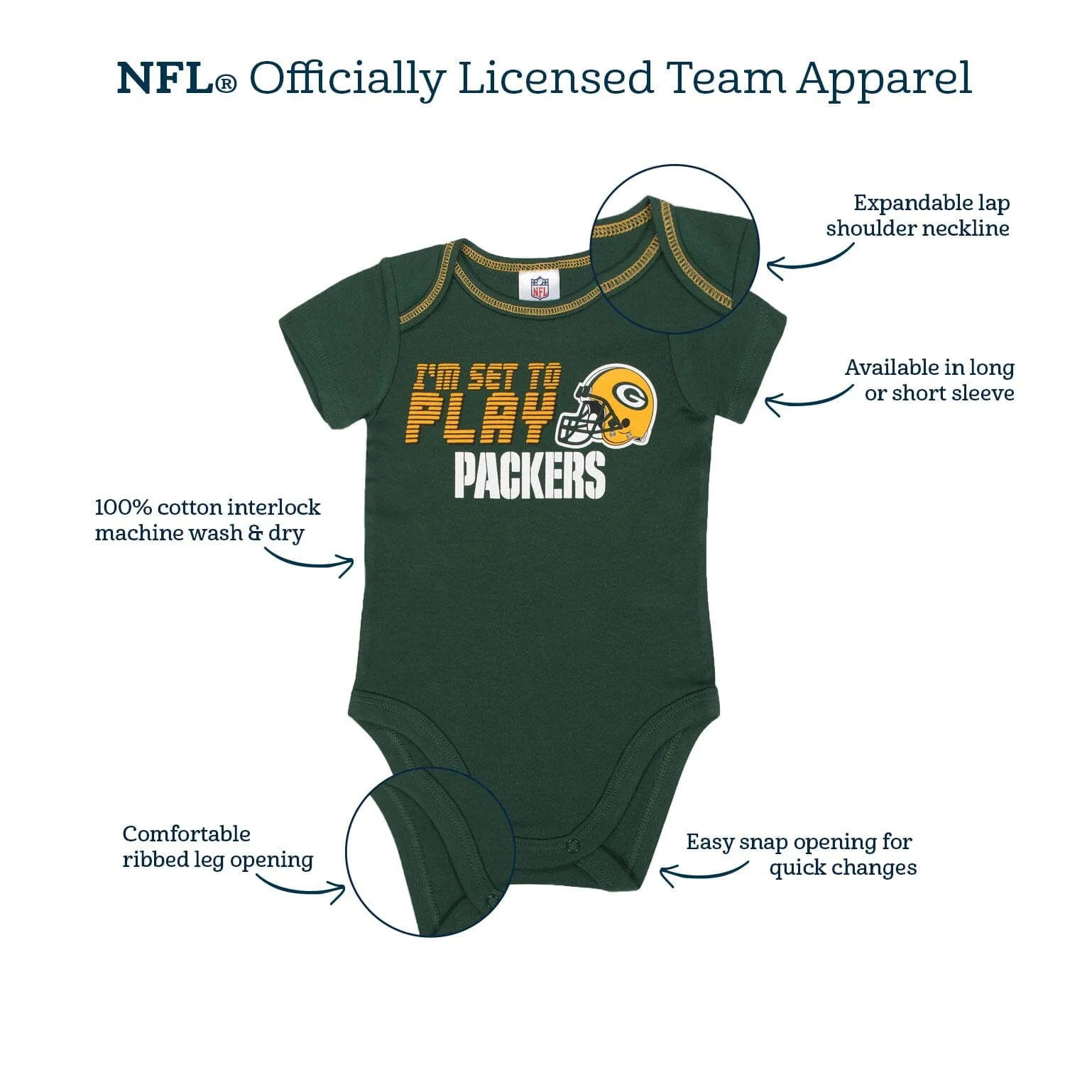 3-Pack Baby Boys Packers Short Sleeve Bodysuits