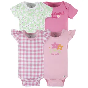 4-Pack Baby Girls Summer Blossom Short Sleeve Onesies Bodysuits