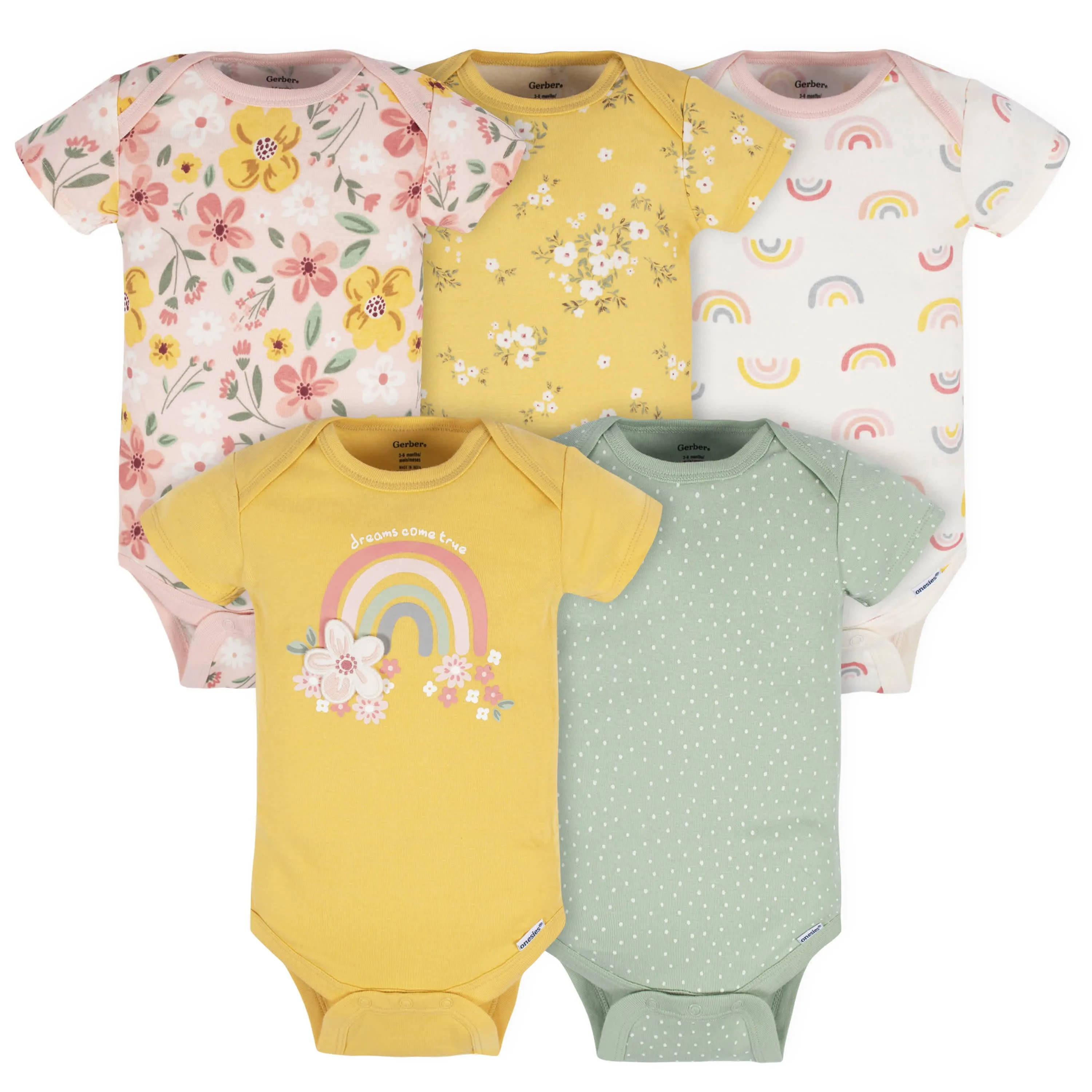 5-Pack Baby Girls Golden Floral Onesies Bodysuits