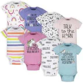 8-Pack Baby Girls Unicorns Onesies Brand Bodysuits