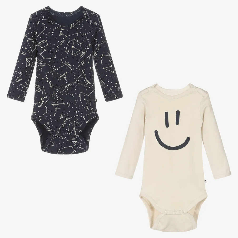 Beige & Blue Bodysuits (2 Pack)