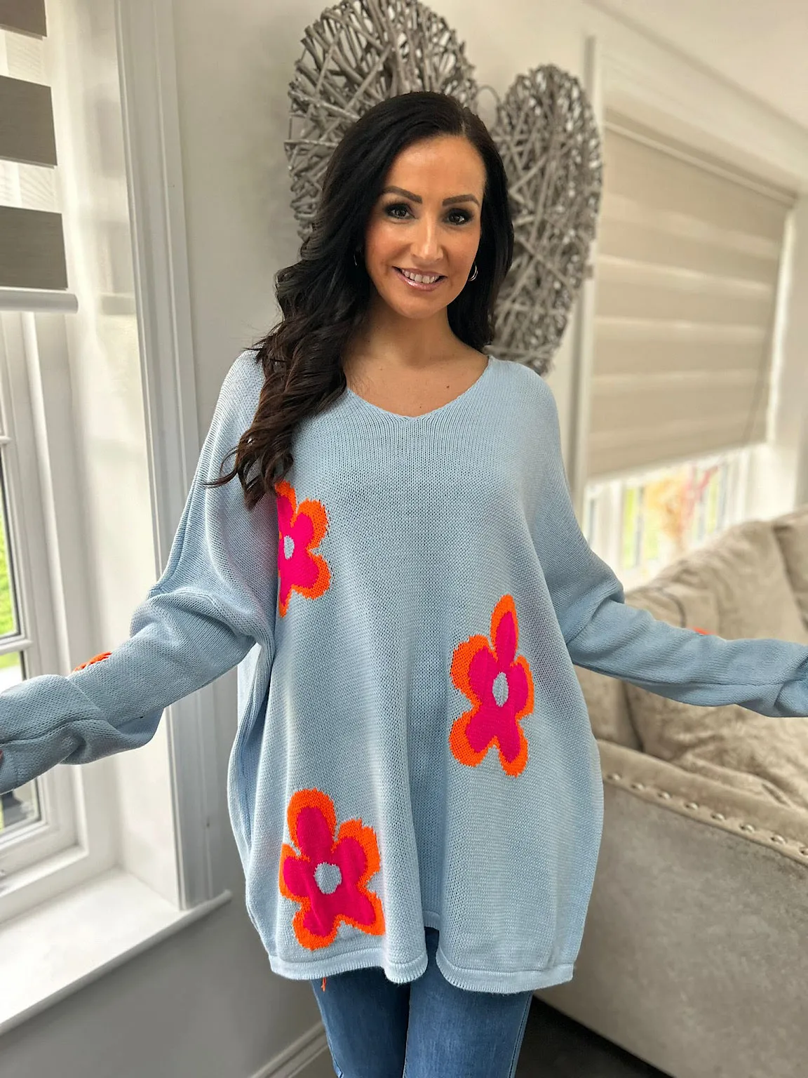 Blue Vibrant Flower Knit Zoe