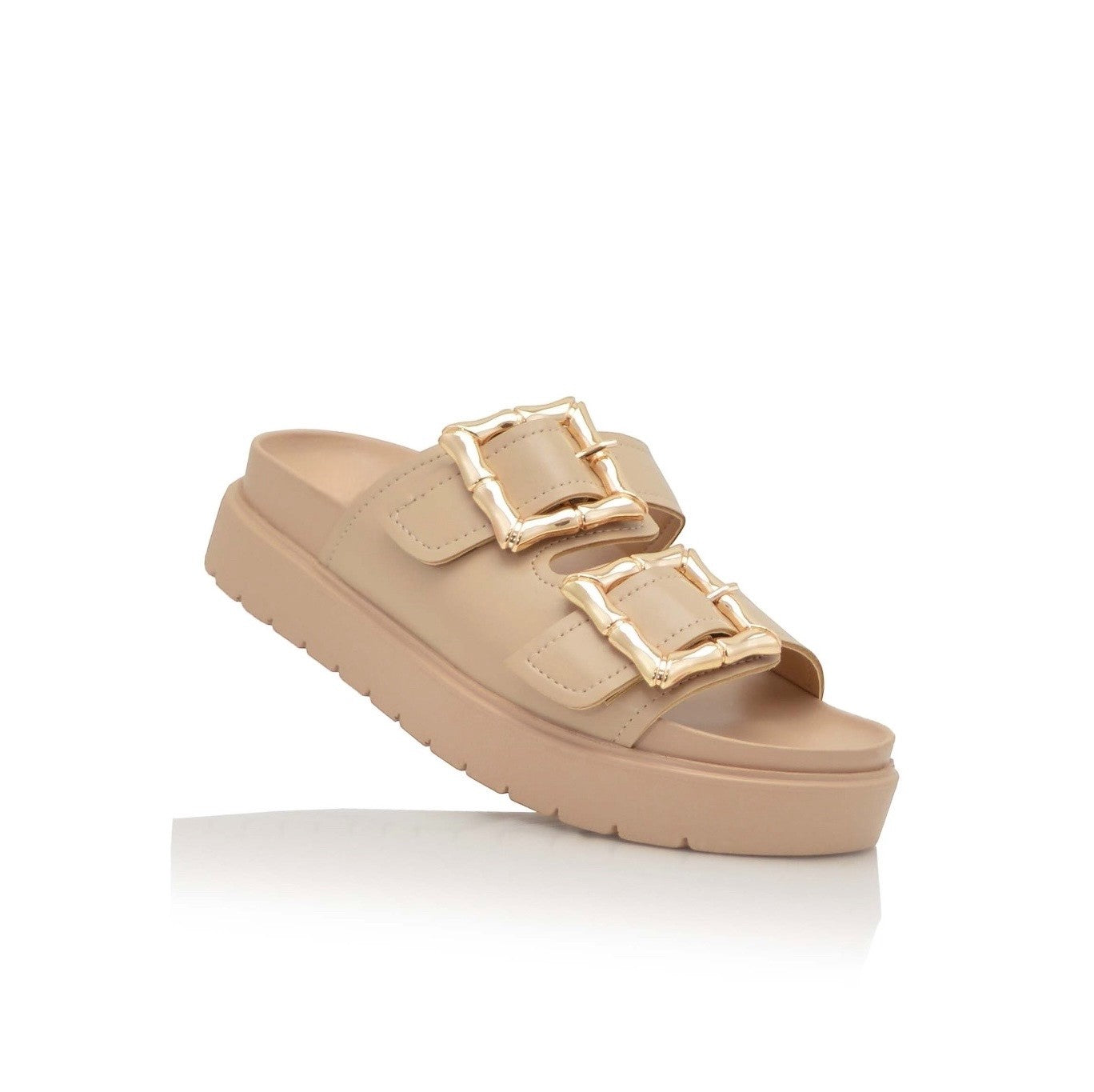 Buckle Embellished Sandal- Camel