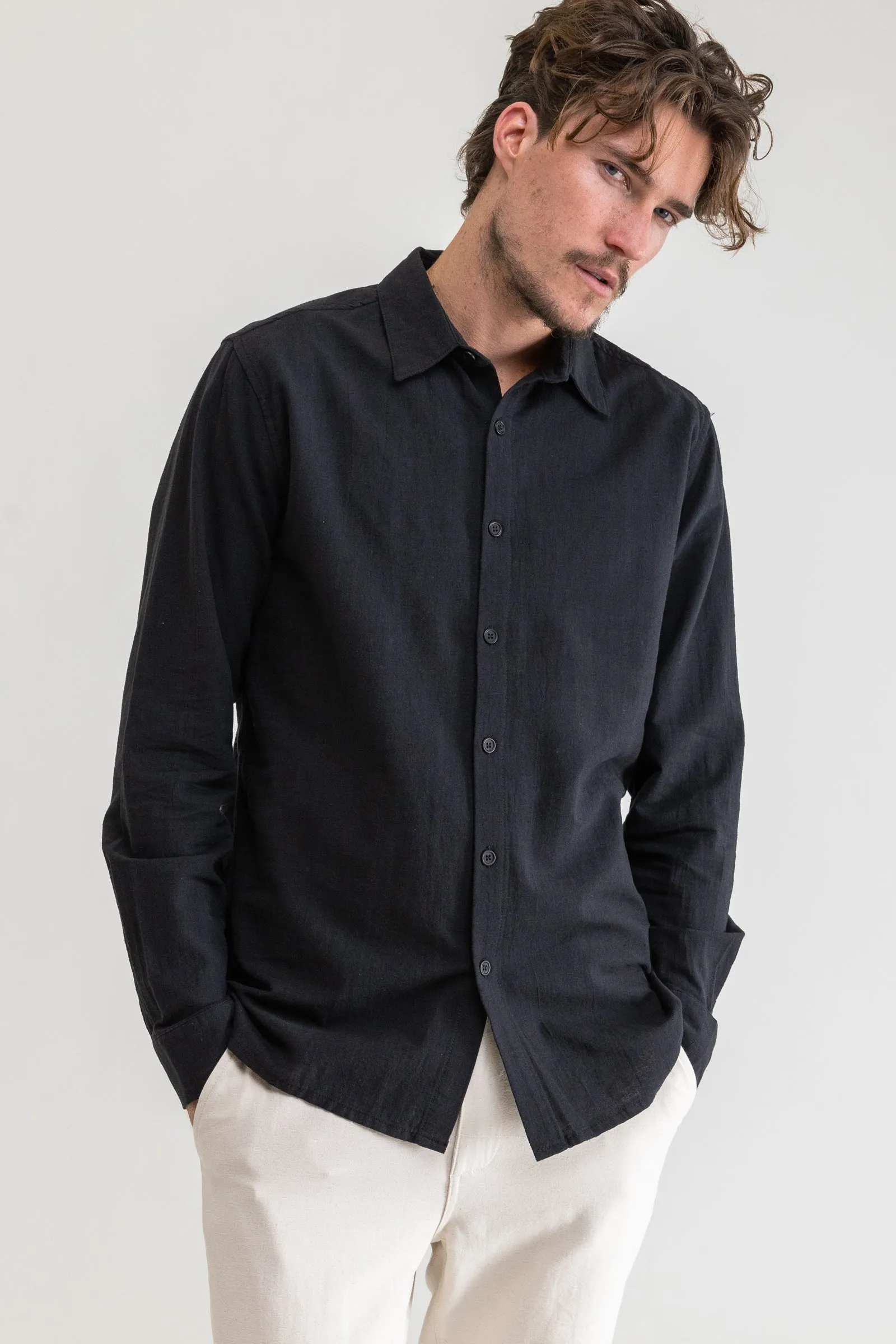 Classic Linen LS Shirt Vintage Black