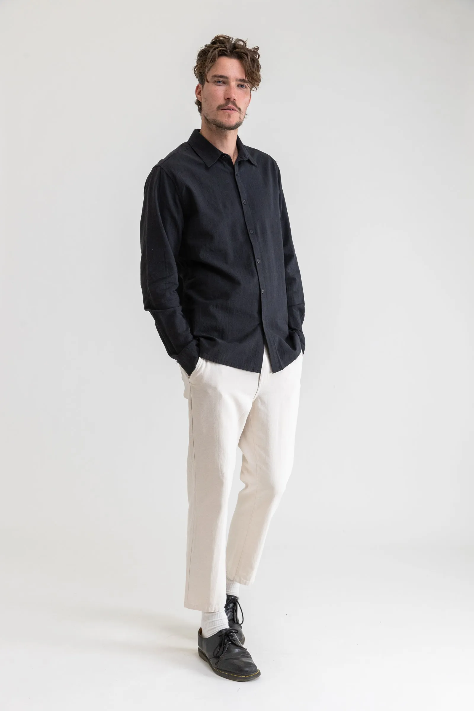 Classic Linen LS Shirt Vintage Black