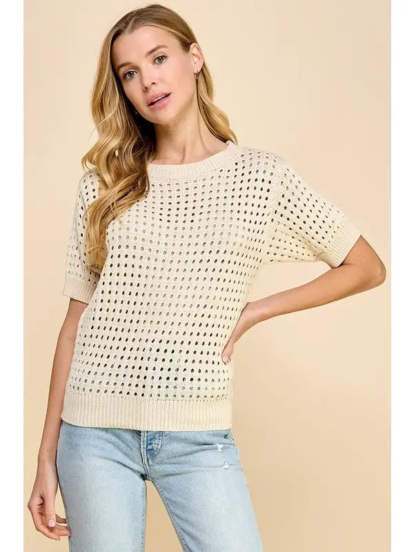 Crochet Knit Top- Cream