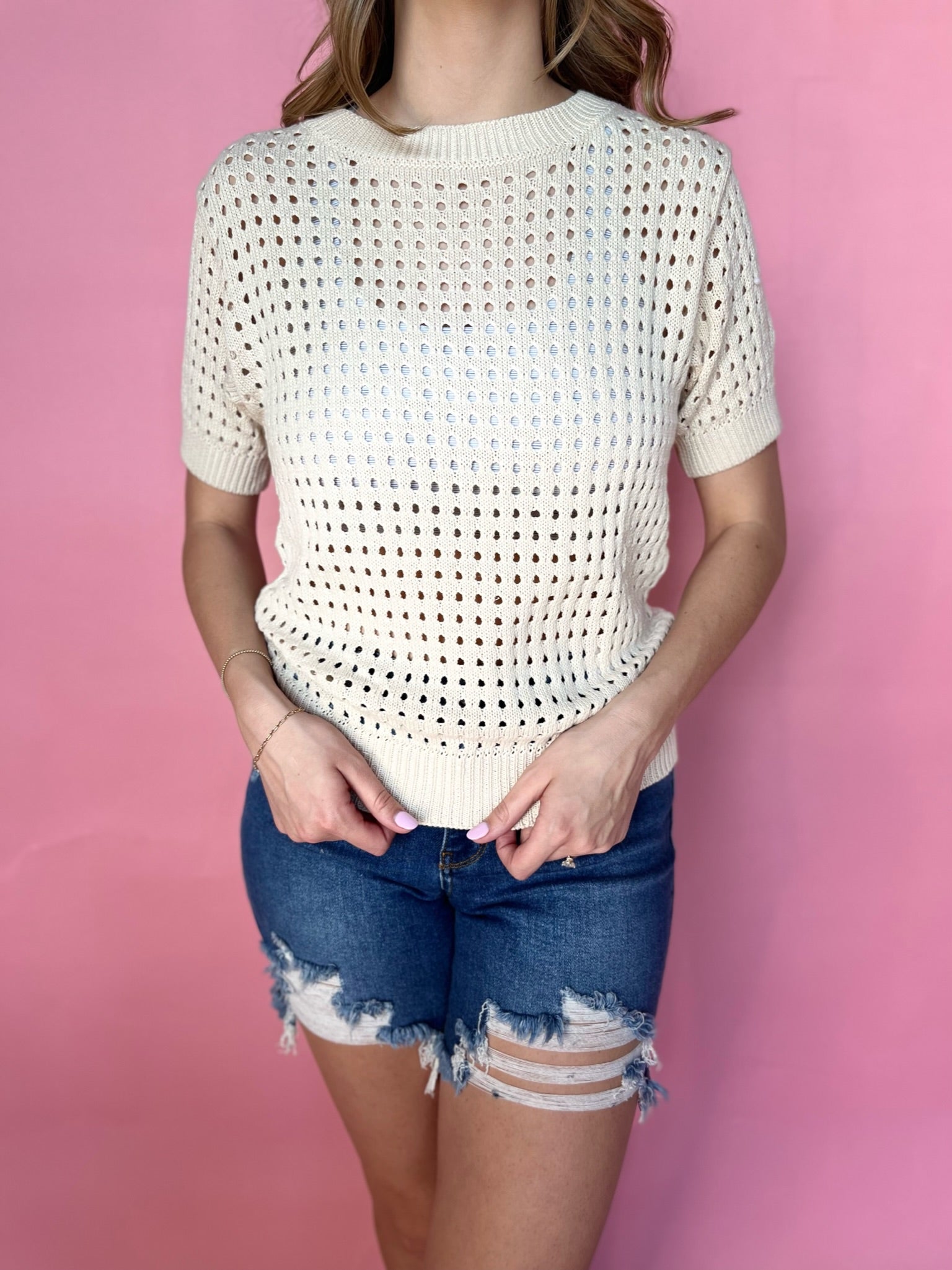 Crochet Knit Top- Cream