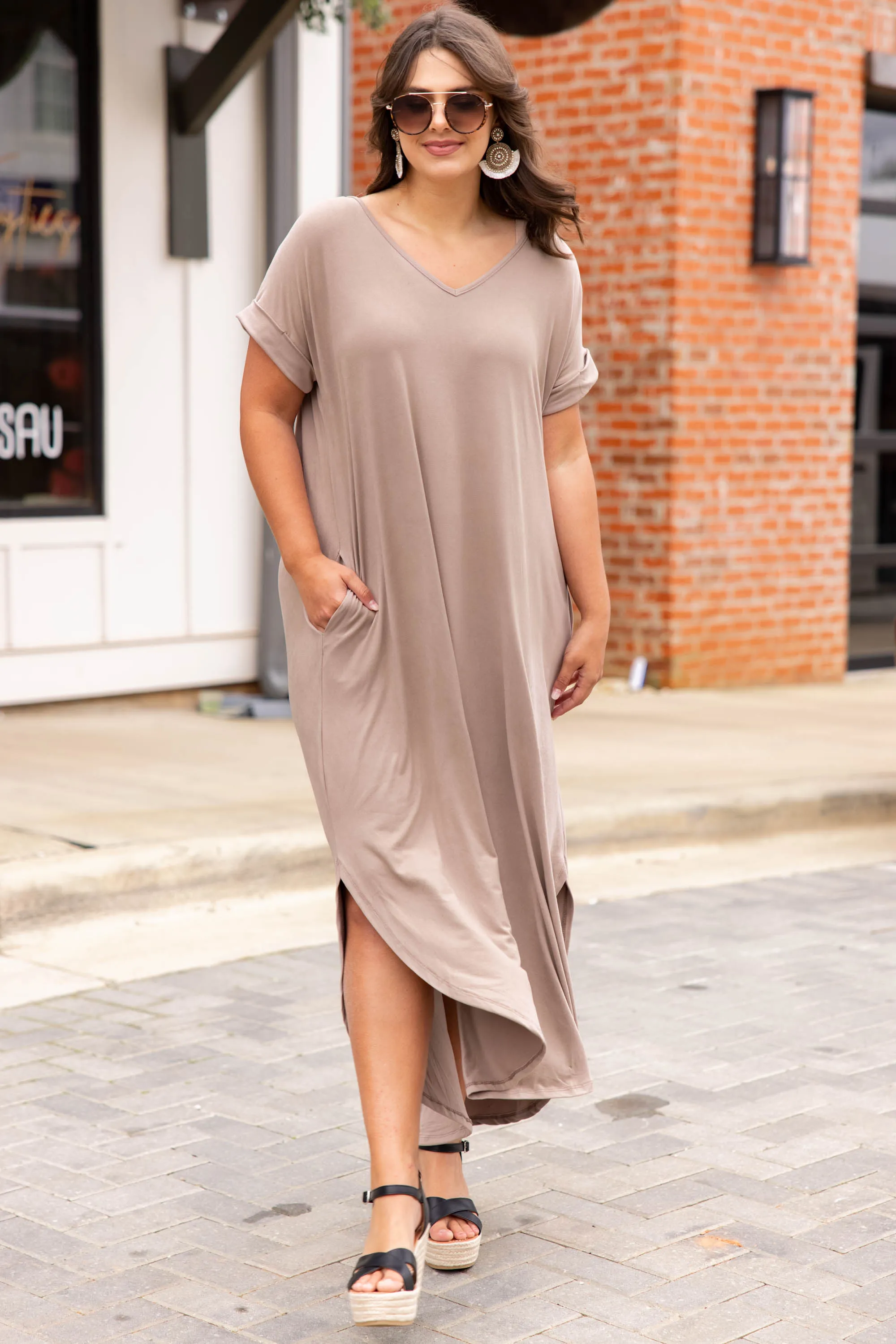 Crossroad Ahead Dress, Light Brown