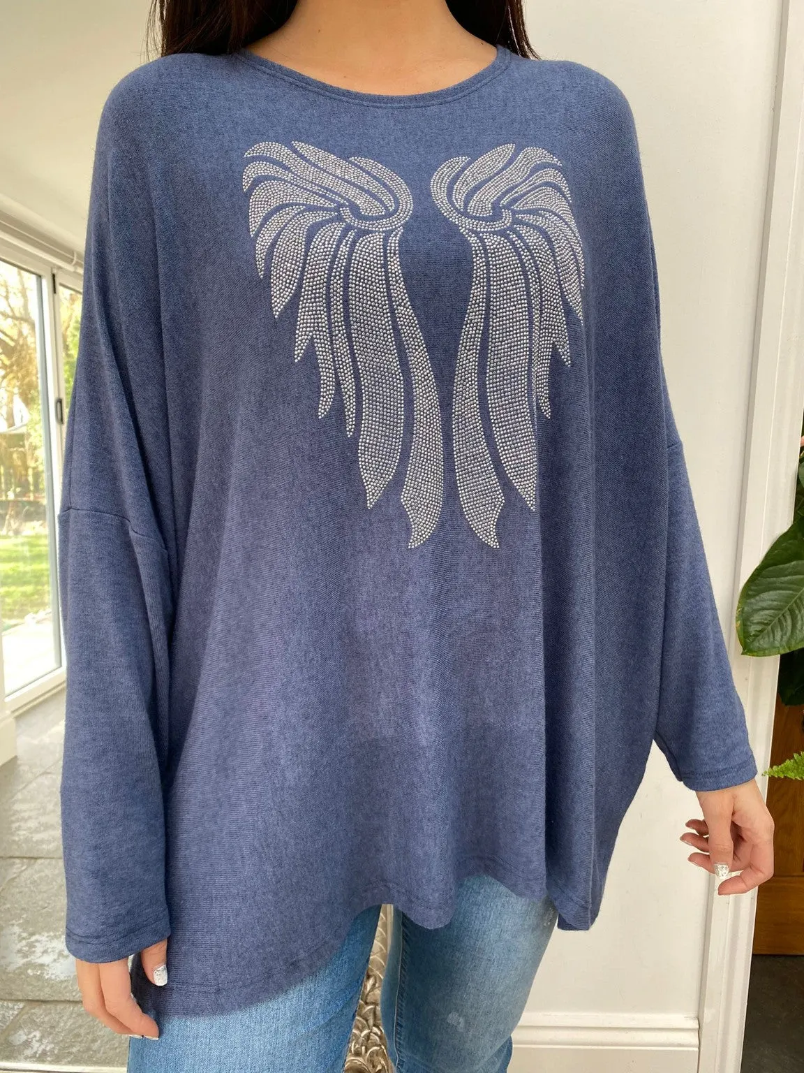 Diamante Angel Wings Knit Ash