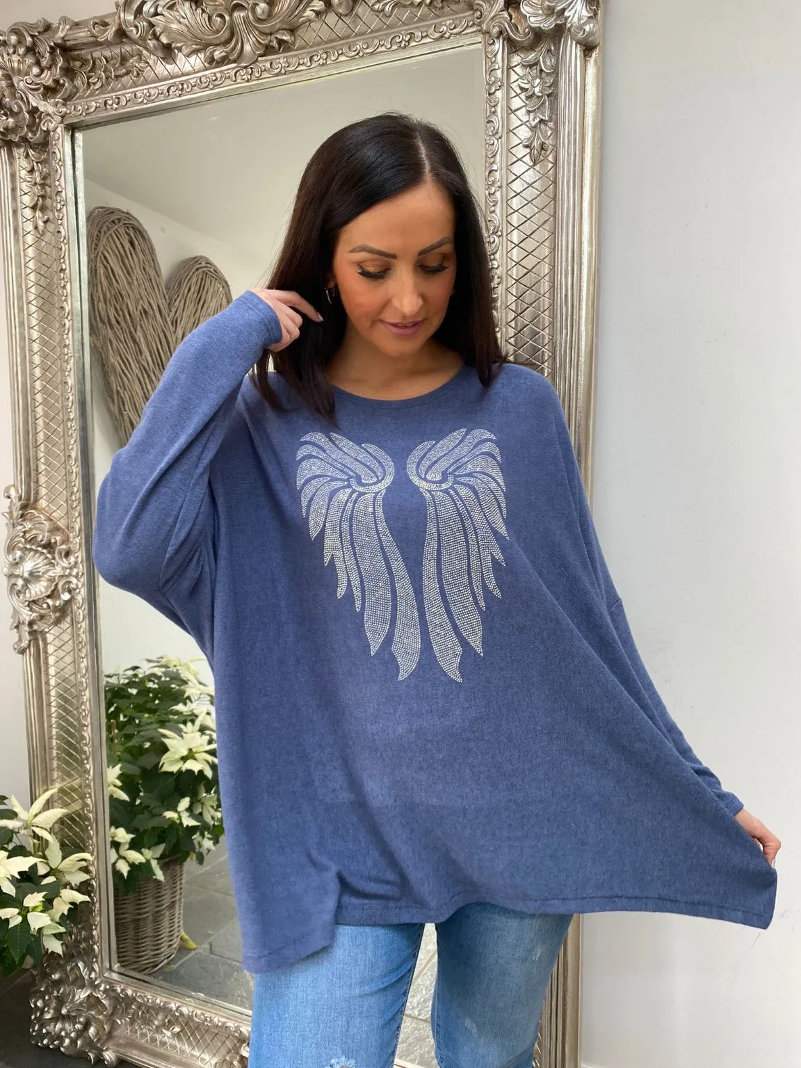 Diamante Angel Wings Knit Ash