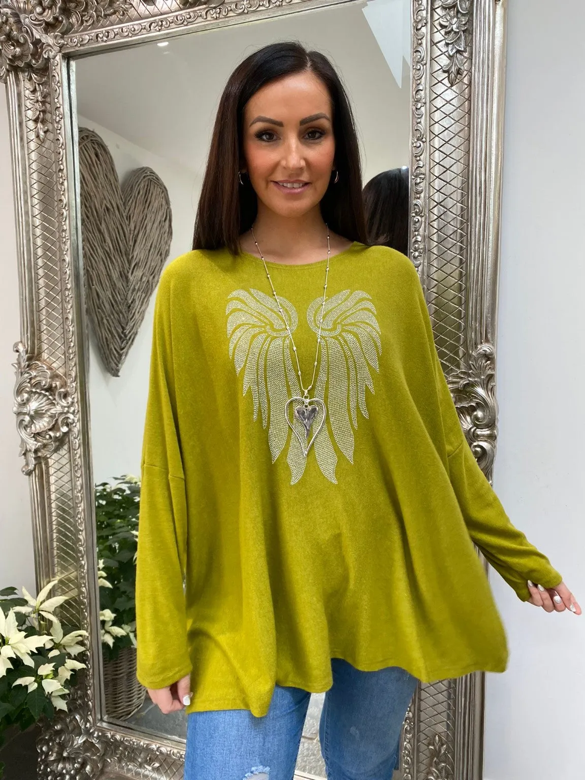 Diamante Angel Wings Knit Ash