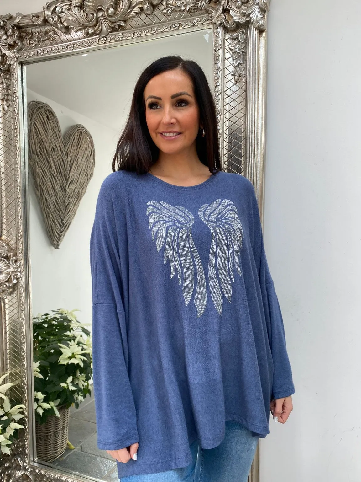 Diamante Angel Wings Knit Ash