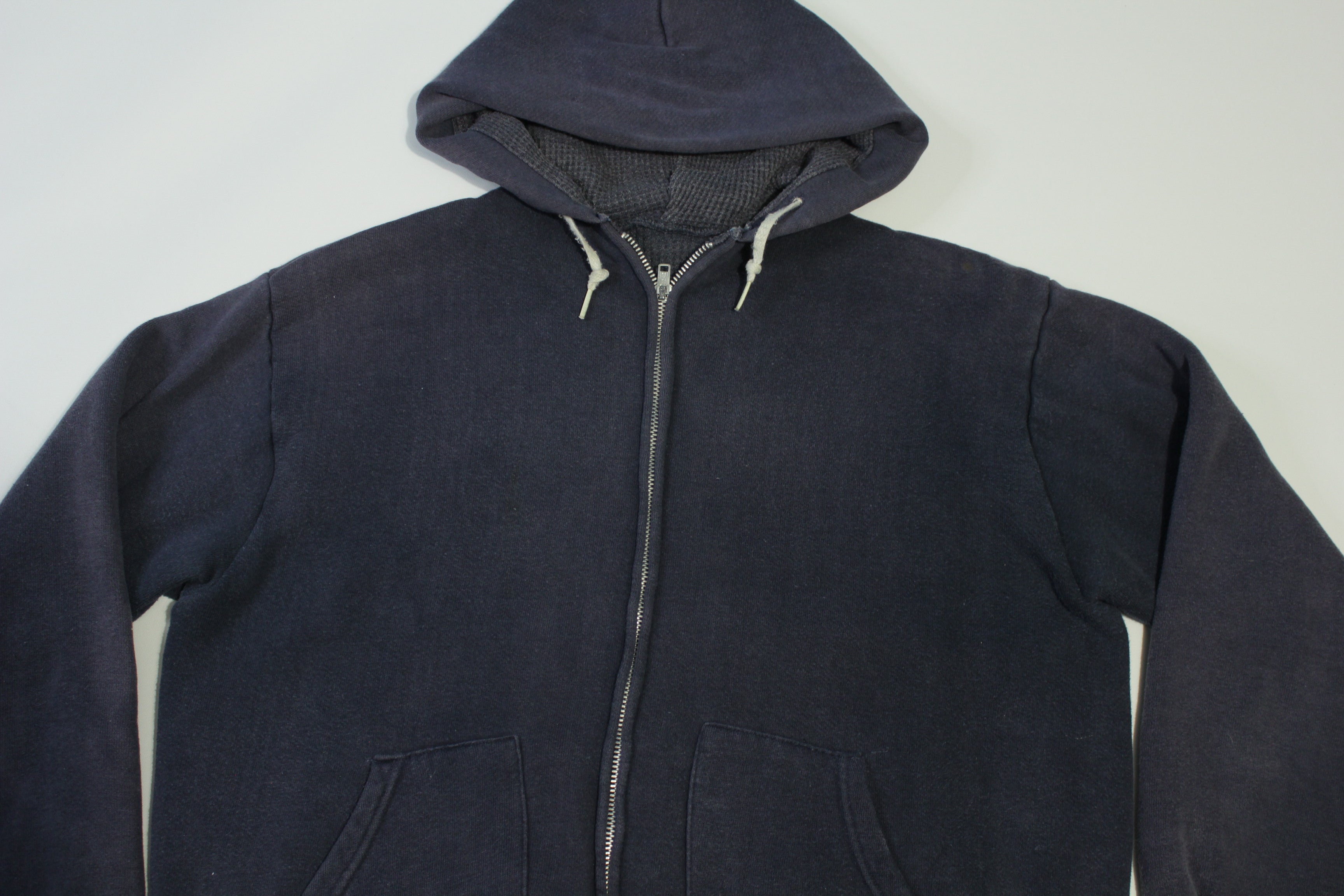 Double Face Hoodie Vintage Thermal Lined EMAR Zipper 60s 70s Waffle Navy Blank Sweatshirt