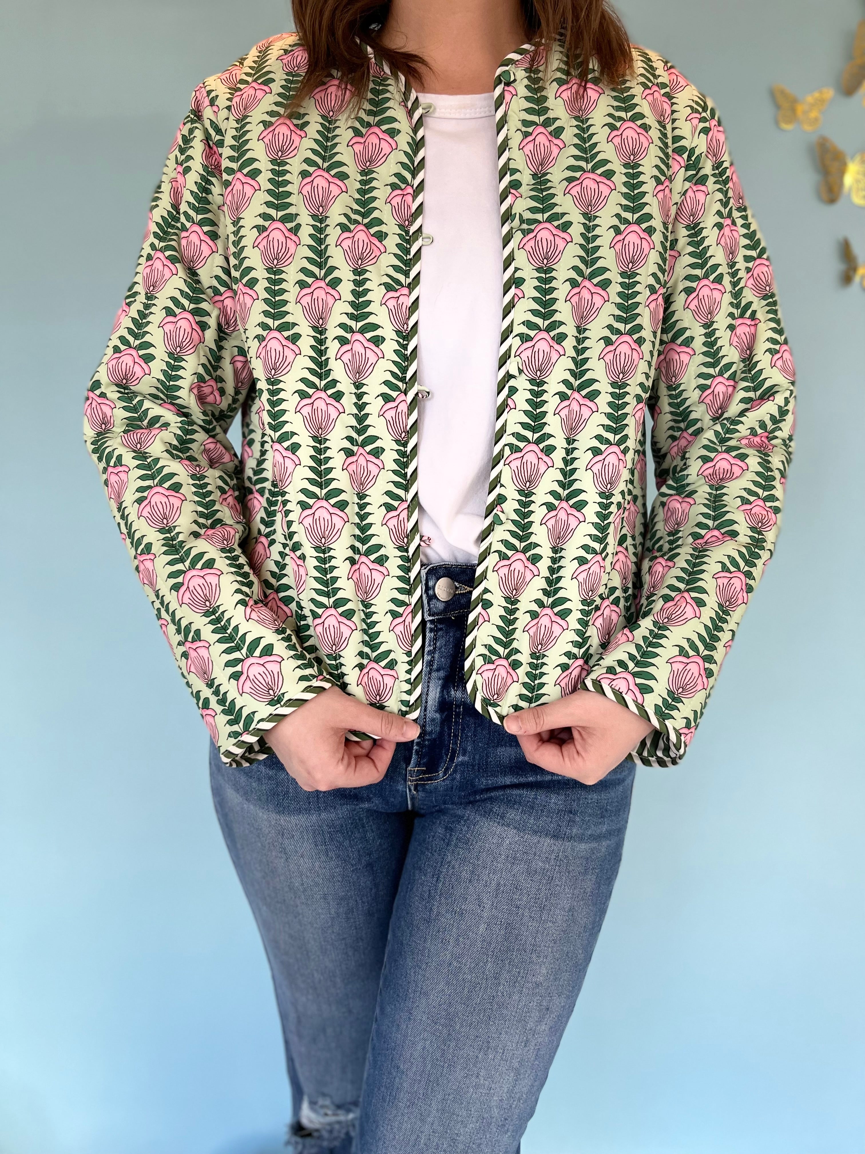 FLOWER PRINTED JACKET- GREEN