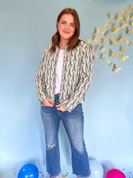 FLOWER PRINTED JACKET- GREEN