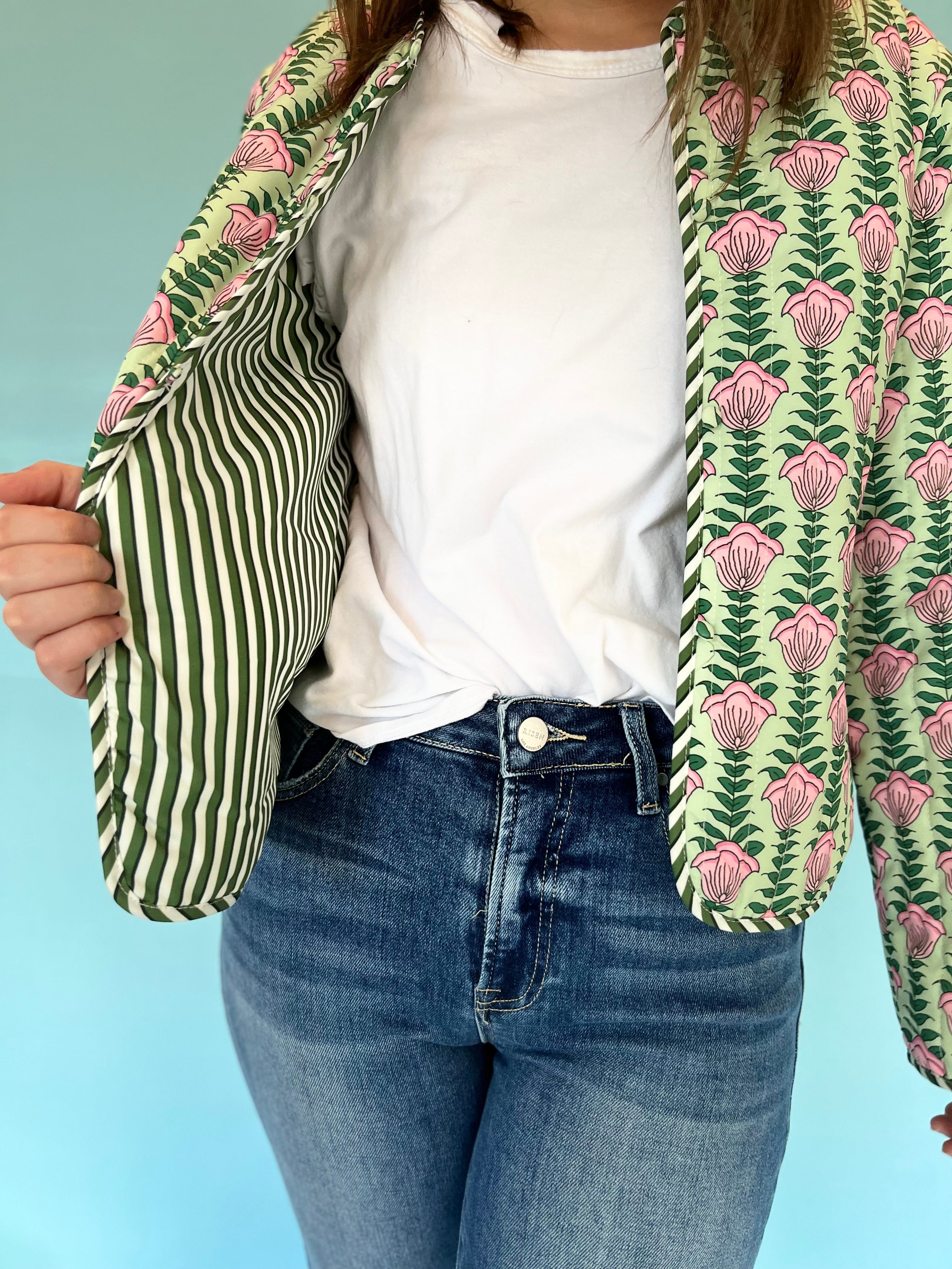 FLOWER PRINTED JACKET- GREEN