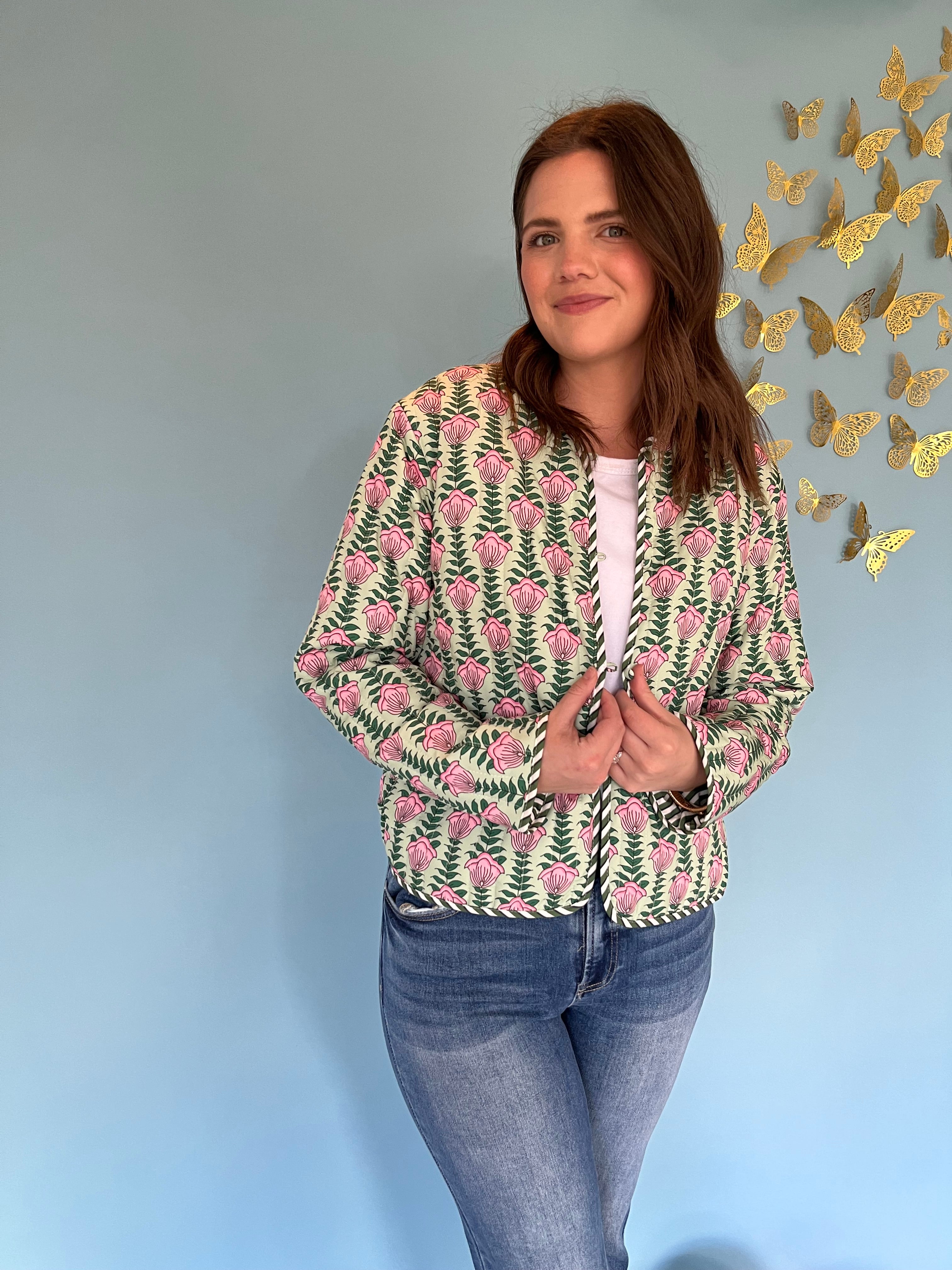 FLOWER PRINTED JACKET- GREEN