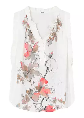 Gustav Aisa Top 53623 Off White w. Flowers