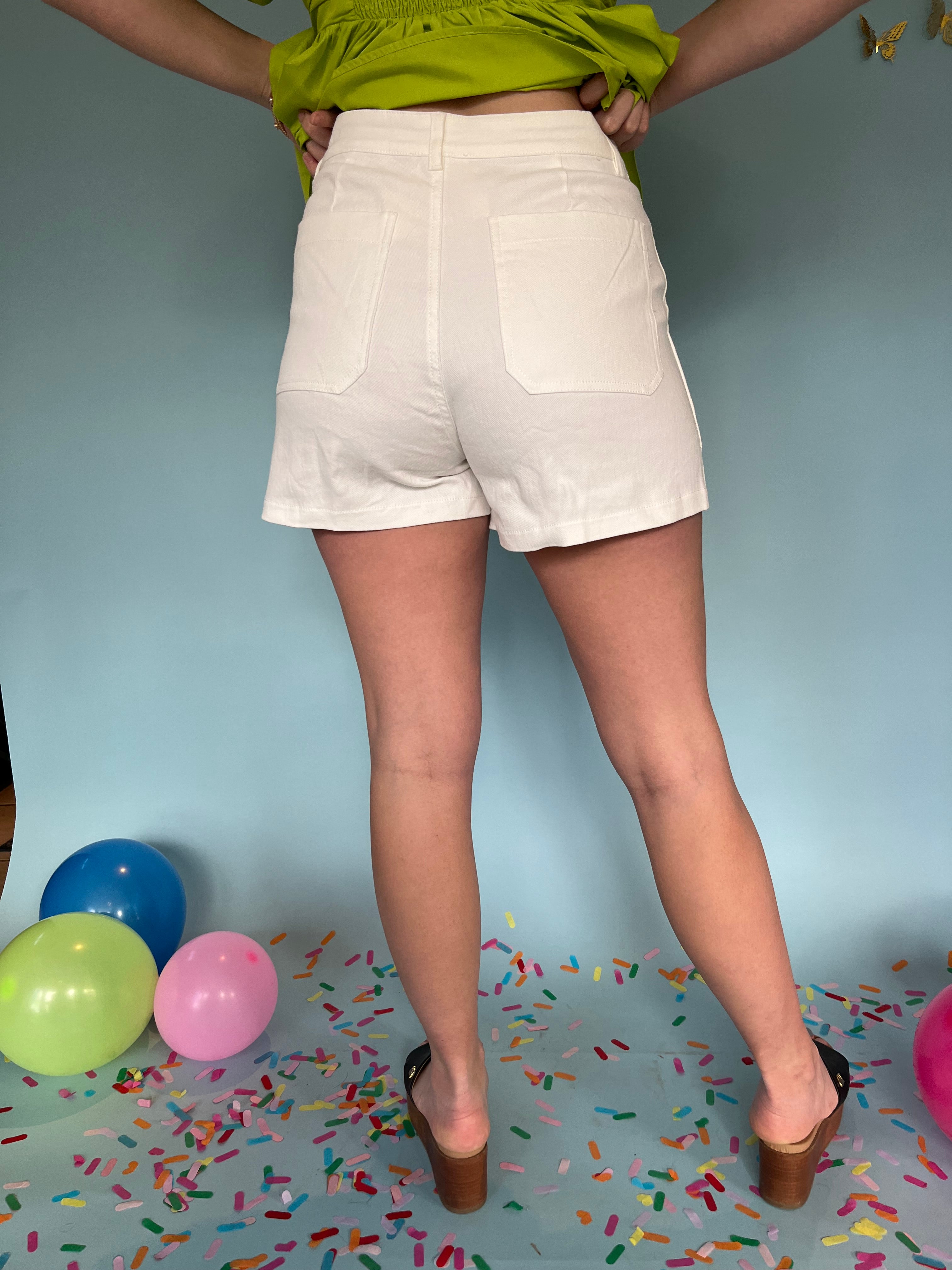 High Waisted  Denim Shorts- White