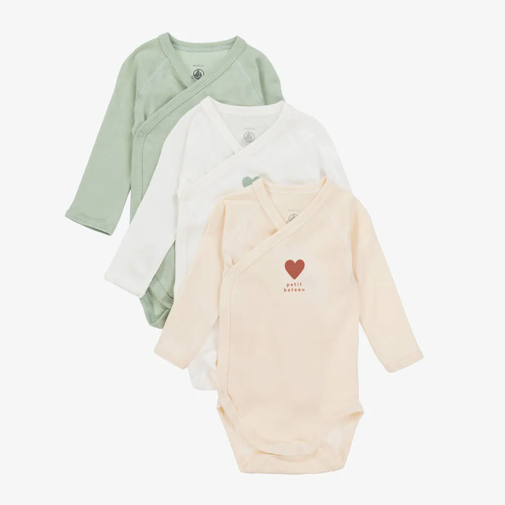 Ivory & Green Cotton Bodysuits (3 Pack)