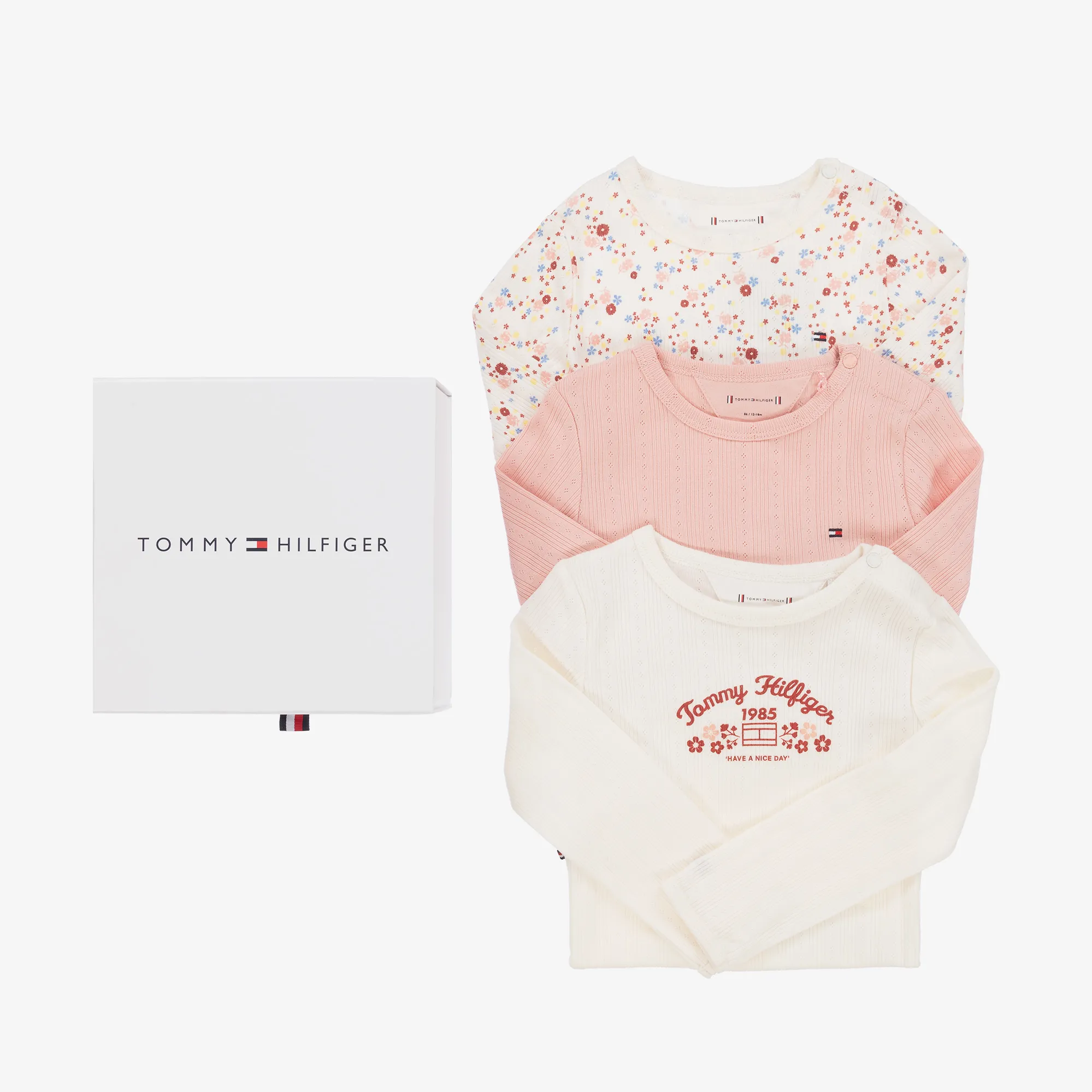 Ivory & Pink Cotton Baby Bodysuits (3 Pack)