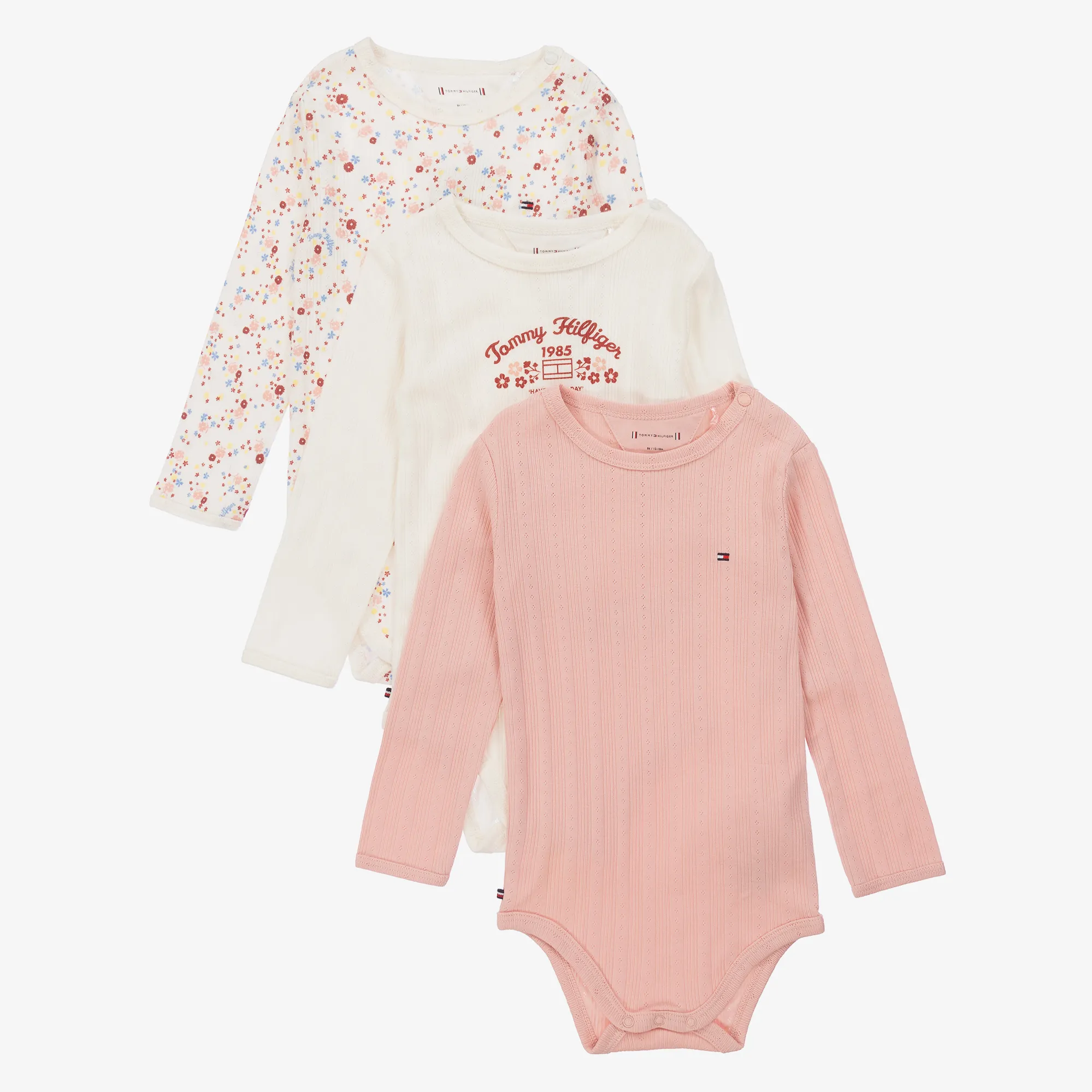 Ivory & Pink Cotton Baby Bodysuits (3 Pack)