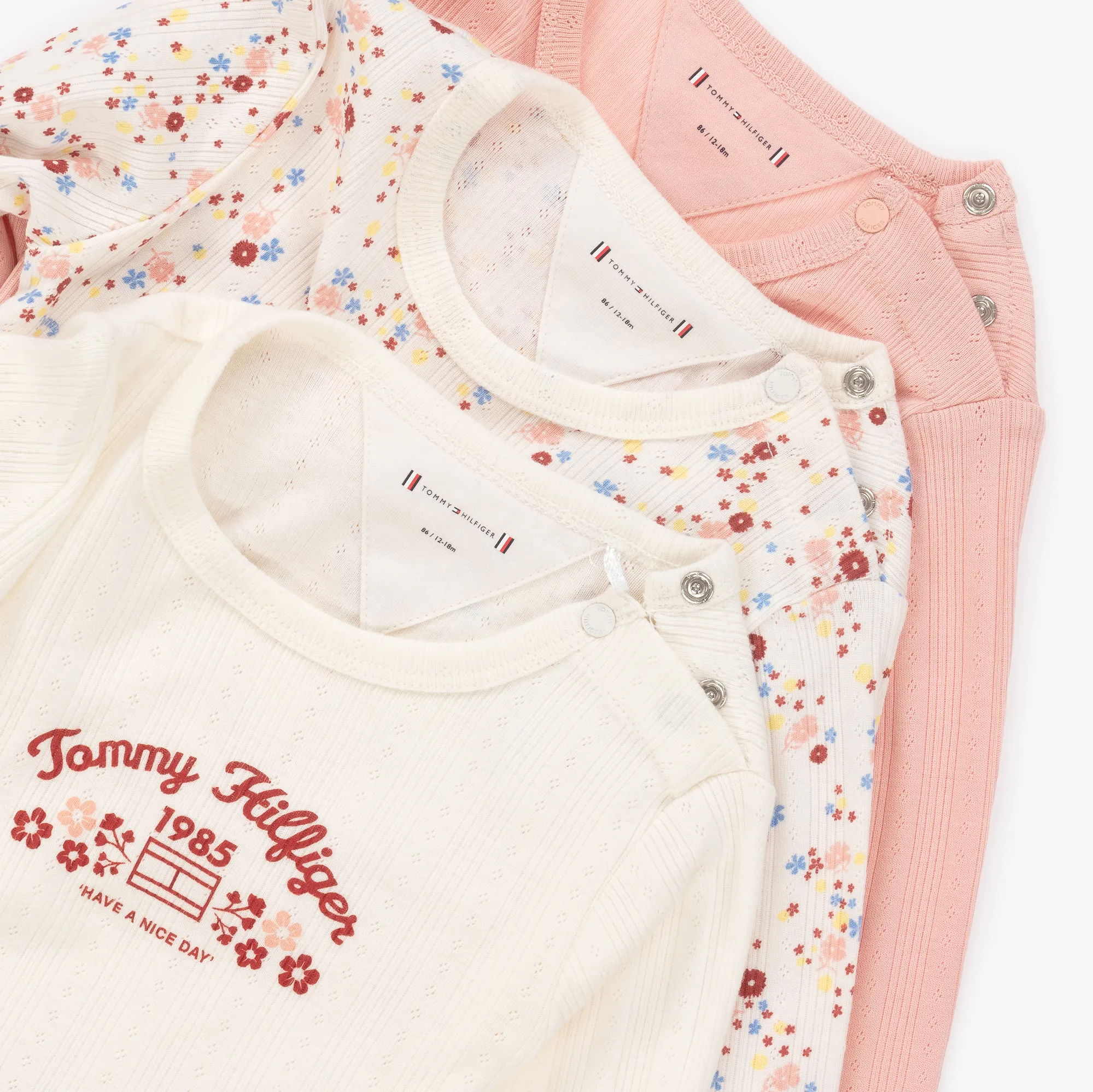 Ivory & Pink Cotton Baby Bodysuits (3 Pack)