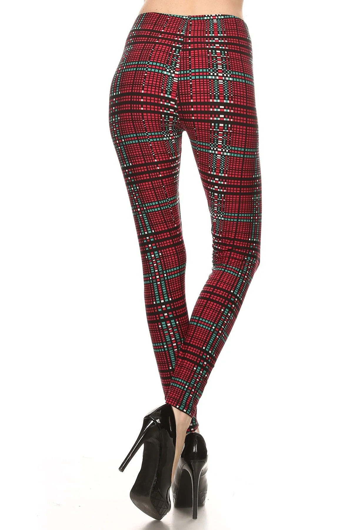 iZZYZX Women's Plus Burgundy Digital Plaid Pattern Printed Leggings