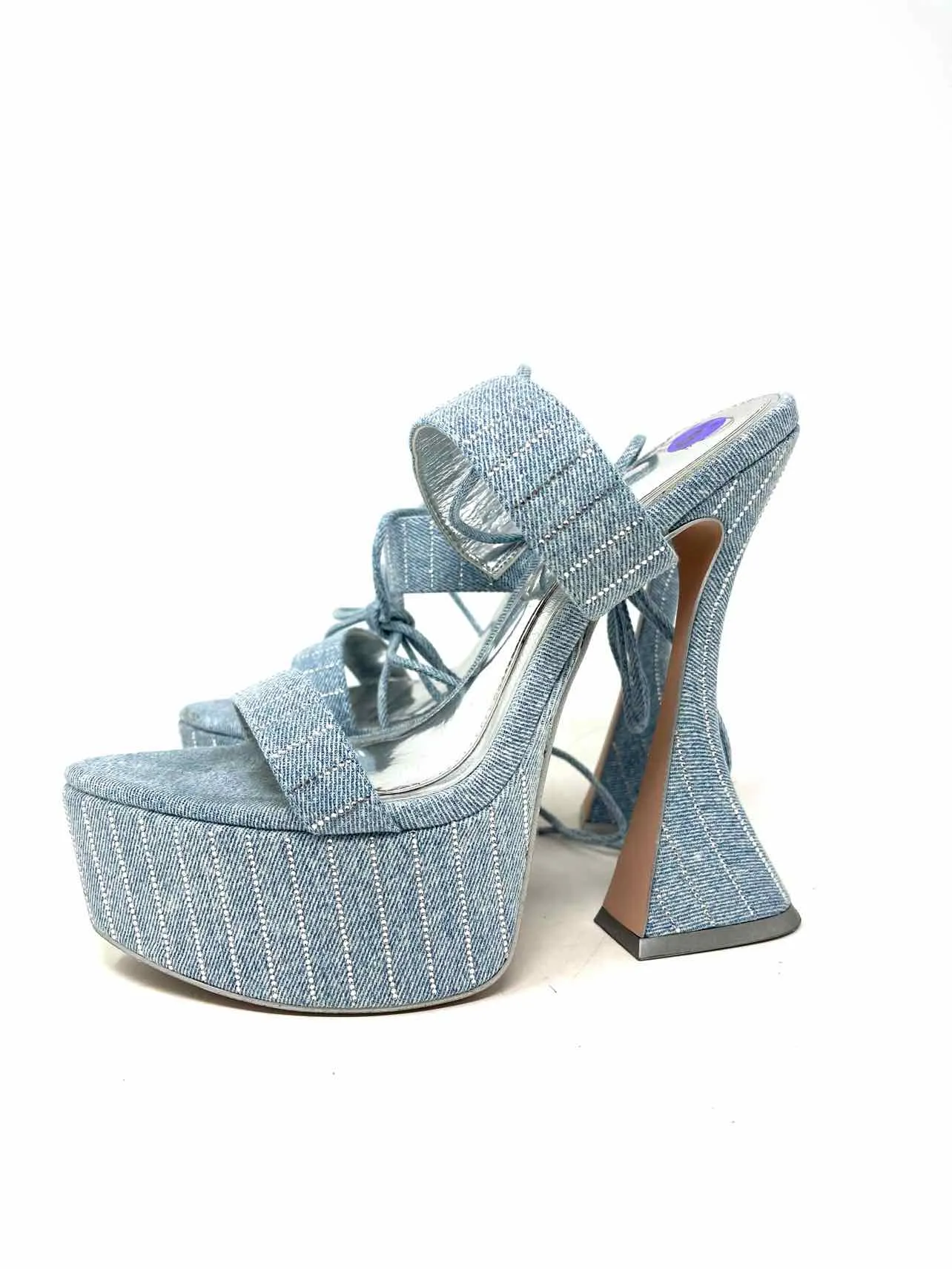 Jennifer Lopez Size 8 Lt Denim Embellished Shoes Platform Heels