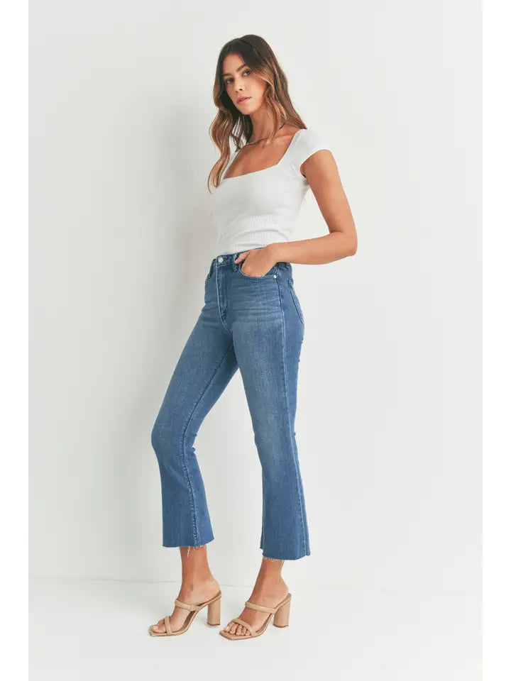 Just Black High Rise Tonal Crop Flare- Medium Denim