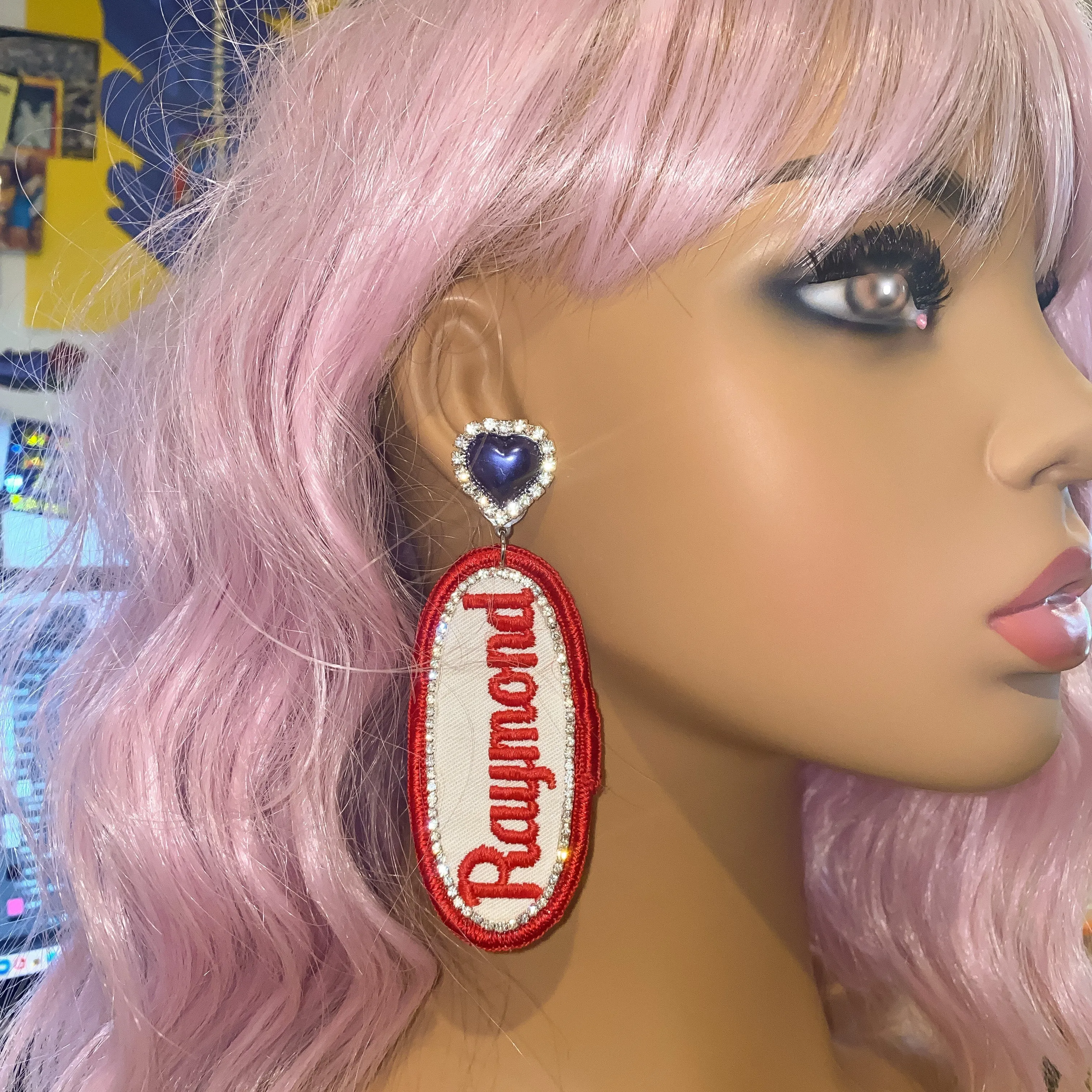 Kirk/Barney Bedazzled Vintage Mechanic Name Patch Earrings