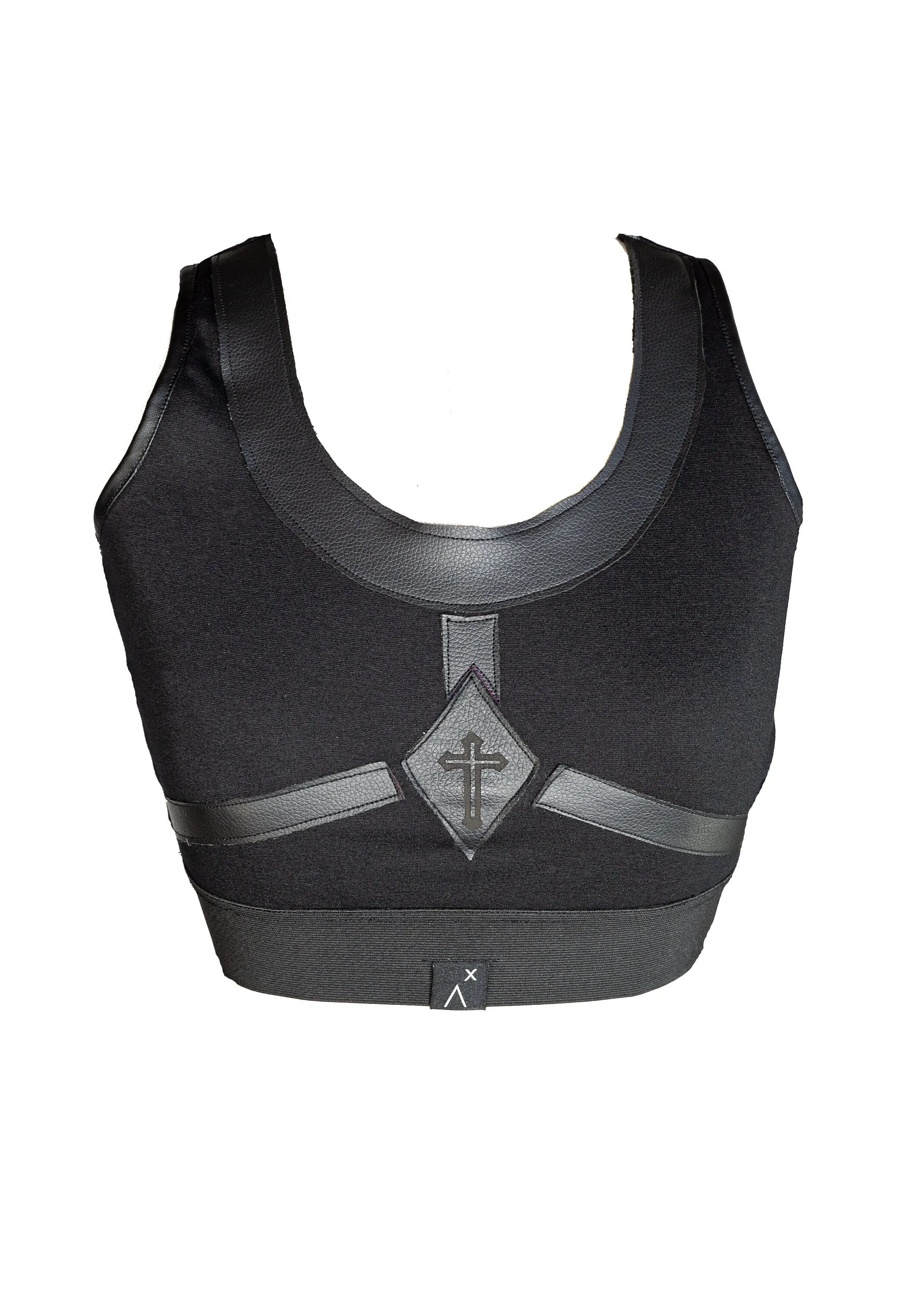 Leather harness laser engraved crop top sports bra