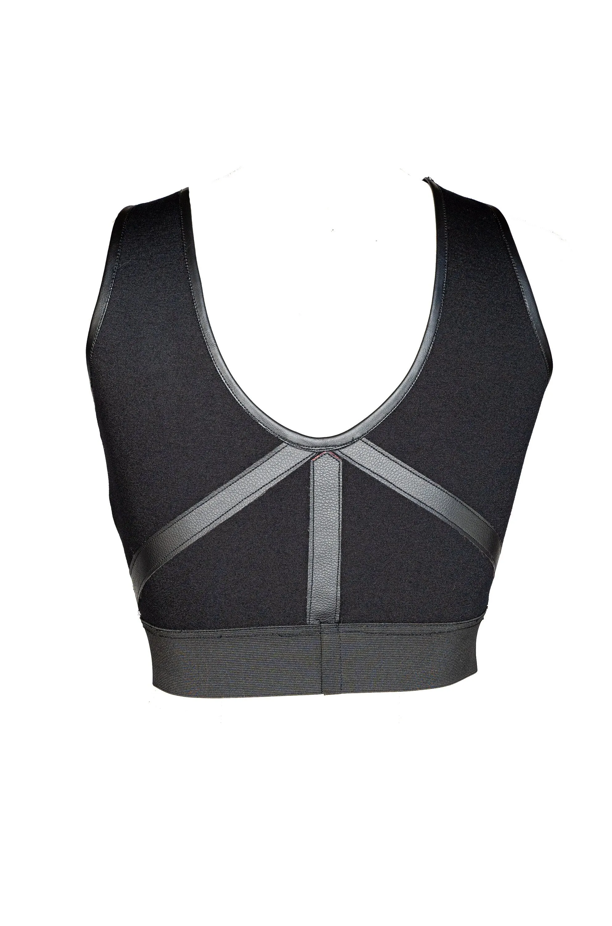 Leather harness laser engraved crop top sports bra