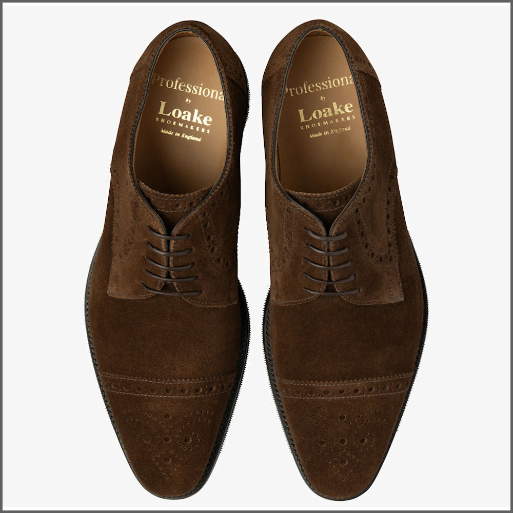 Loake Eldon Brown Suede Premium Semi-Brogue*