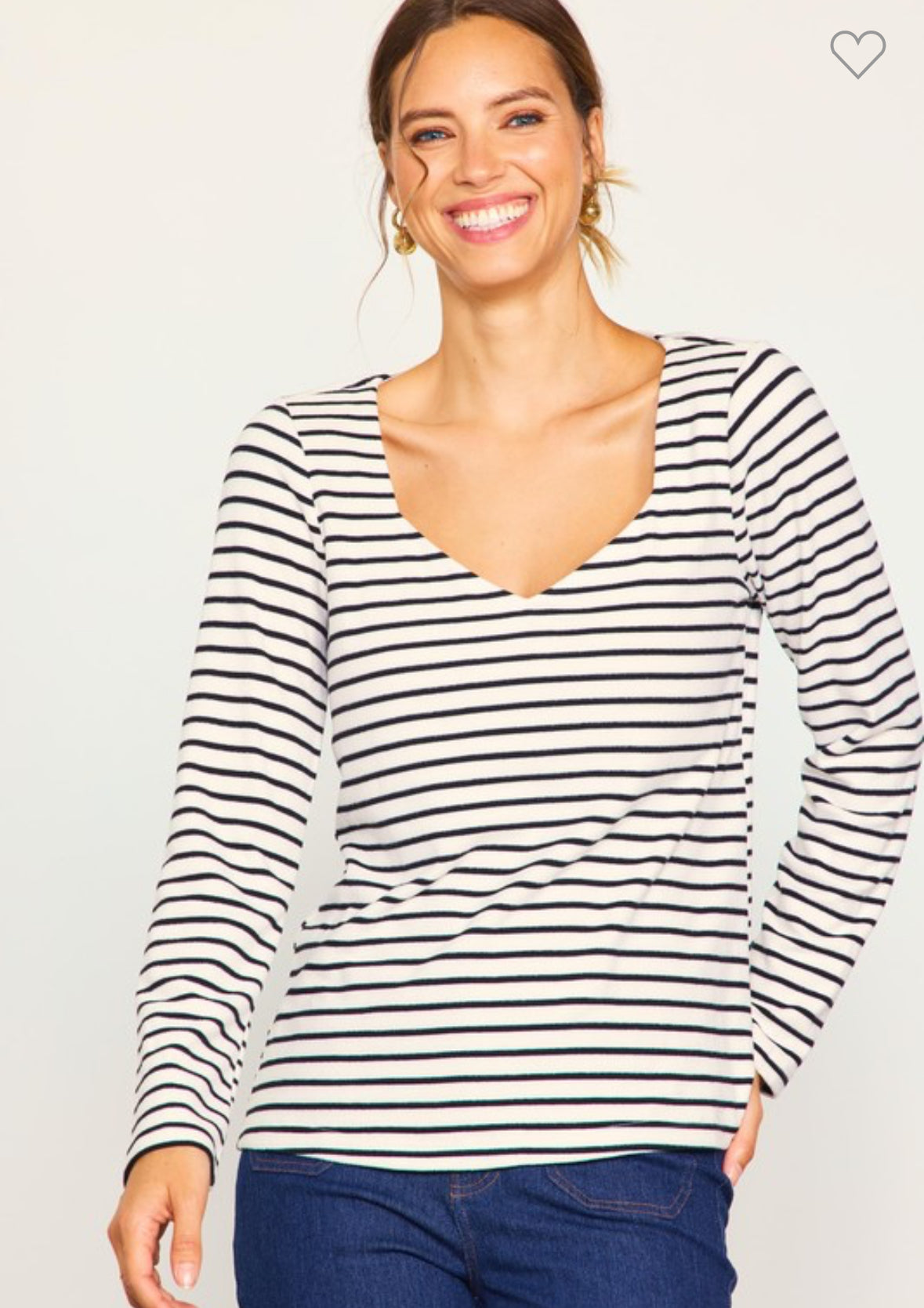 LONG SLEEVE STRIPED TOP - cream/black