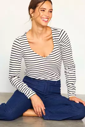 LONG SLEEVE STRIPED TOP - cream/black