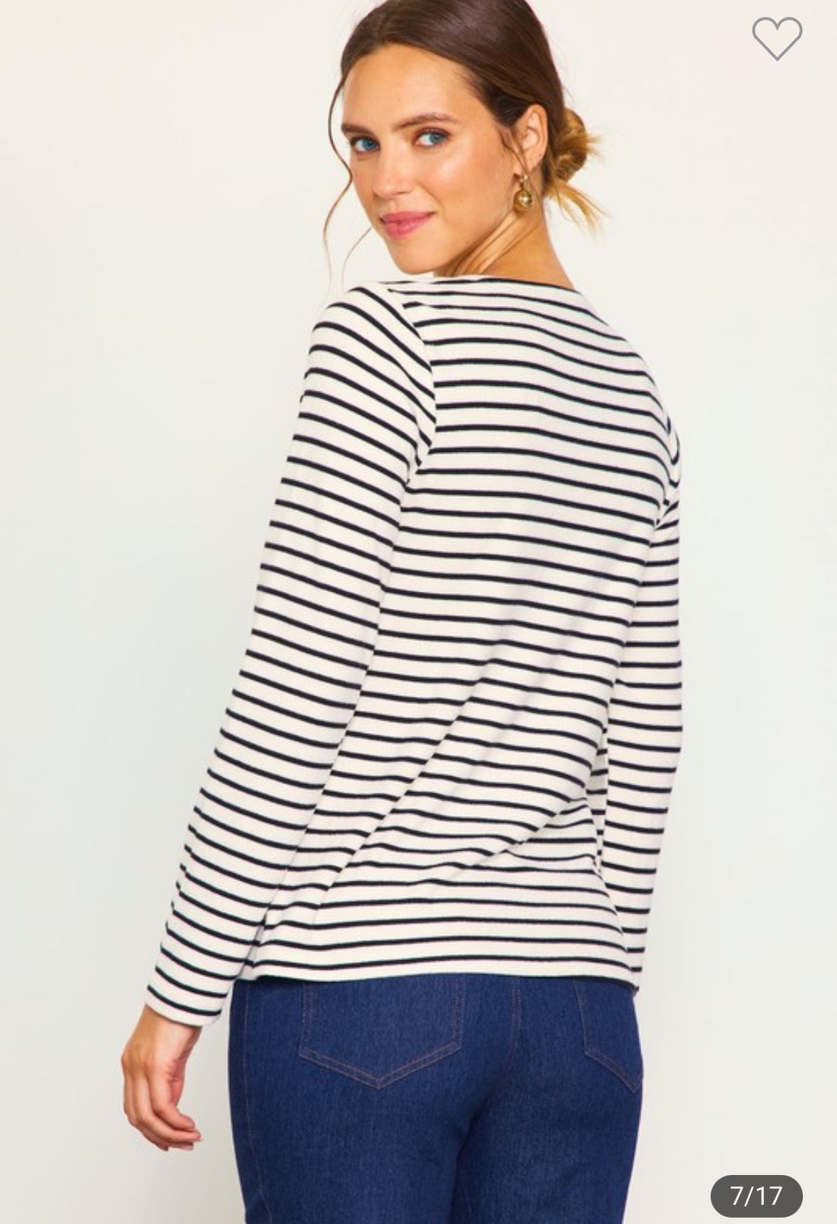 LONG SLEEVE STRIPED TOP - cream/black