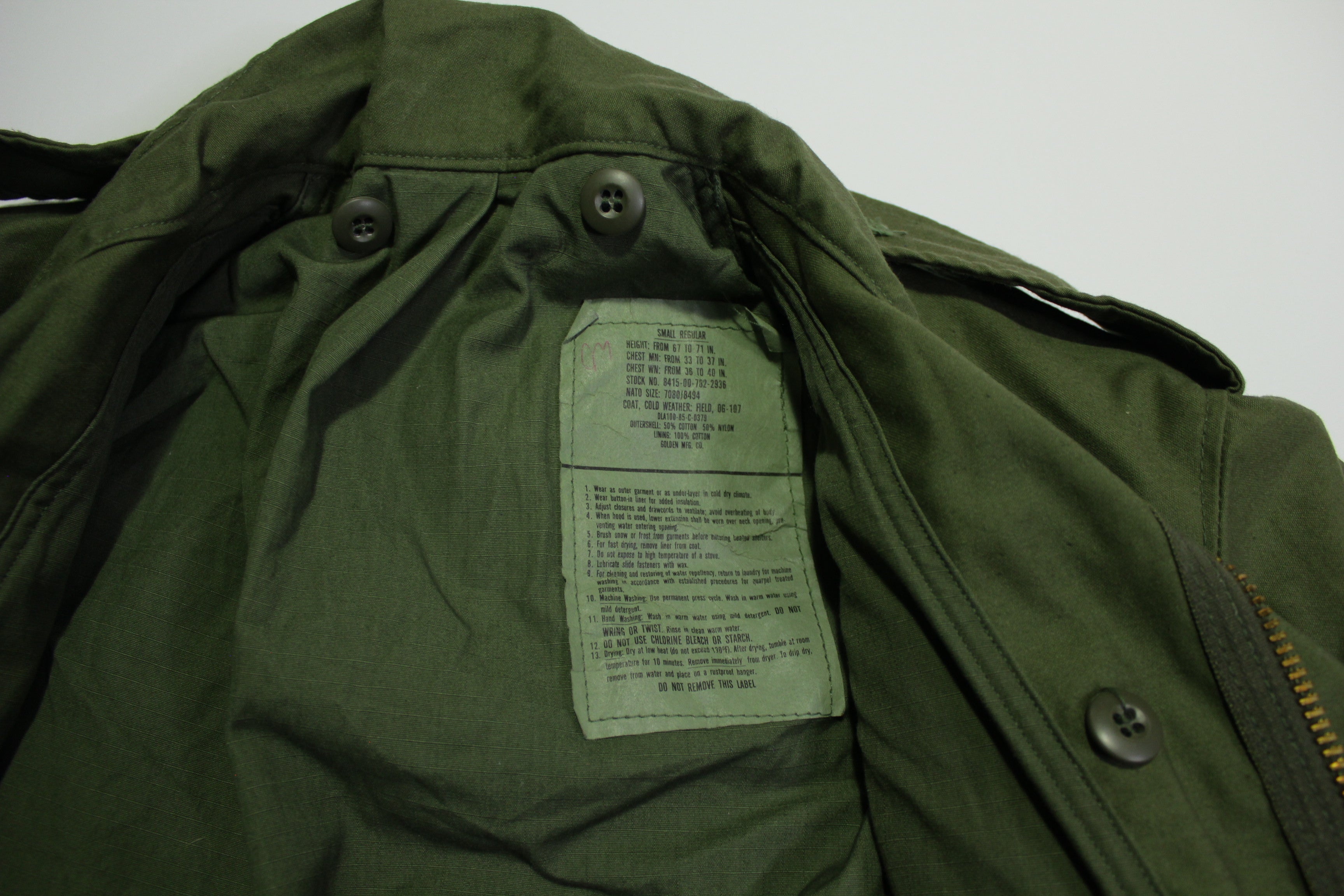 M-65 Vintage 1985 Cold Weather Field Jacket w/ Hood OG-107 80s Army Coat