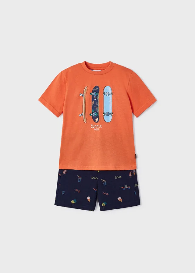 Mayoral knit printed bermuda set for boy - Grapefruit