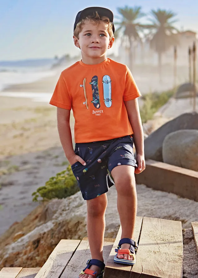 Mayoral knit printed bermuda set for boy - Grapefruit