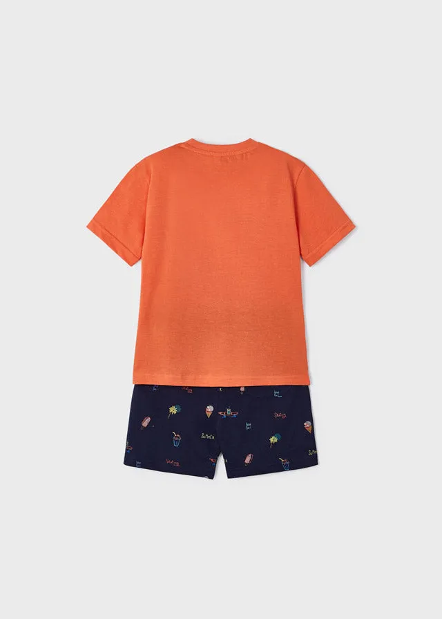 Mayoral knit printed bermuda set for boy - Grapefruit