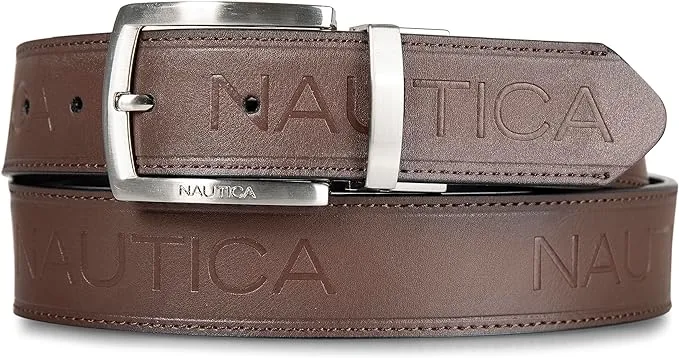 Nautica Men's Nickle Logo Reversible Leather Casual and Dress Belts with Metal Buckle