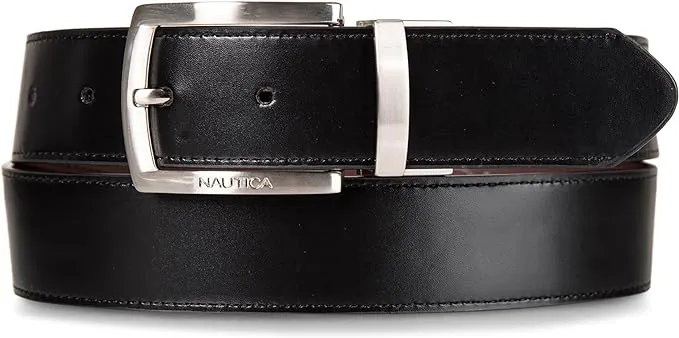 Nautica Men's Nickle Logo Reversible Leather Casual and Dress Belts with Metal Buckle