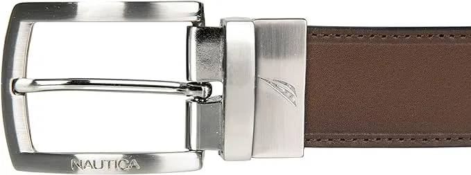 Nautica Men's Nickle Logo Reversible Leather Casual and Dress Belts with Metal Buckle