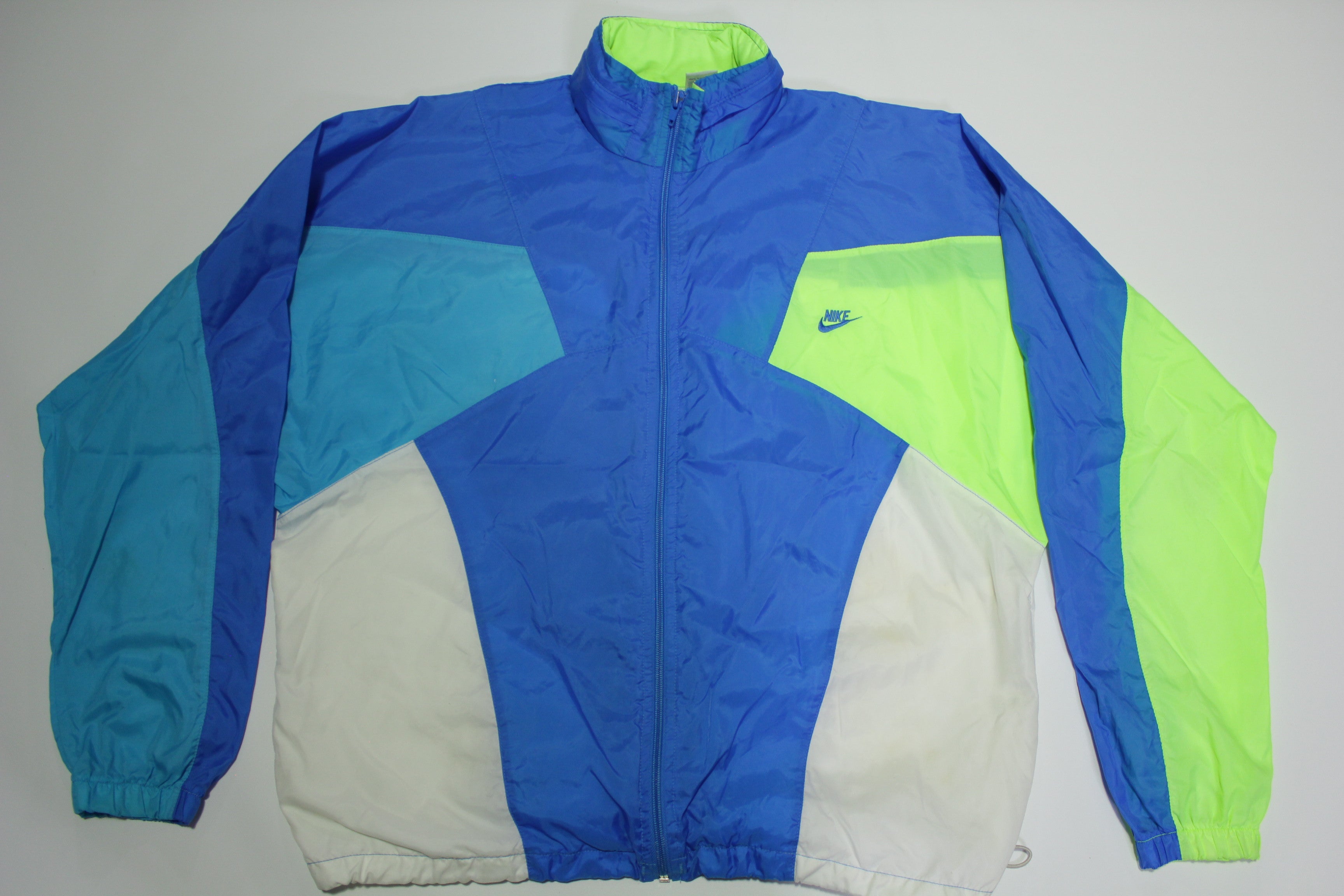 Nike Nylon Fluorescent Vintage 90's Gray Tag Wind Breaker Track Jacket w/ Hideaway Hood