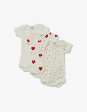 Petit Bateau 3 short sleeved cotton bodysuits - White